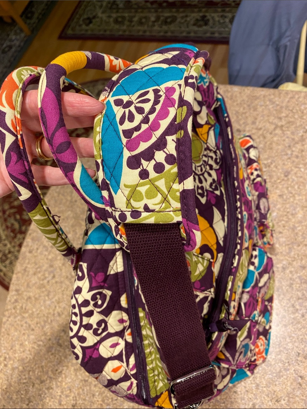 Vera Bradley Plum Crazy Quilted Travel Bag Shoulder Strap Weekender SMELLS MUSTY - Picture 12 of 17